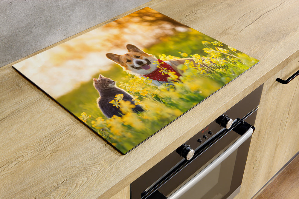 DarHaus Tapis Protection Plaque Induction 60x52cm Motif Chats Et Chiens - Antidérapant & Antirayures