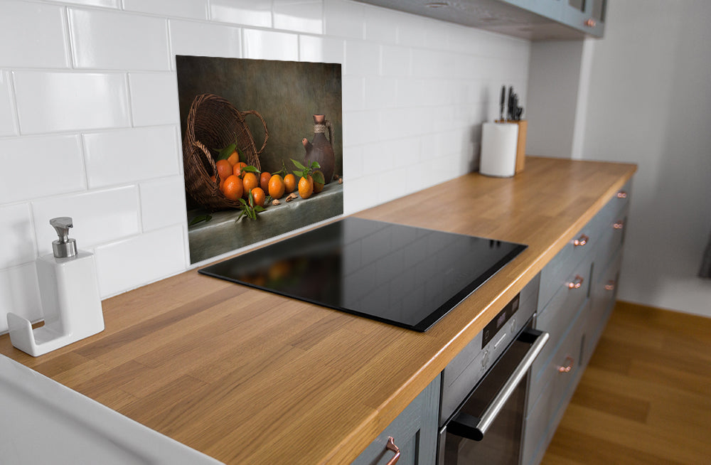 Fond de hotte Panier tombé avec mandarines