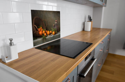 Fond de hotte Panier tombé avec mandarines