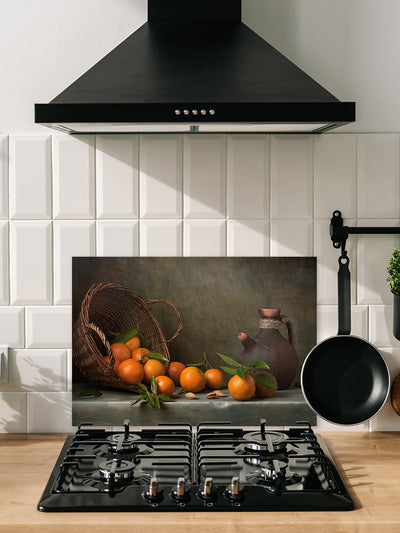 Fond de hotte Panier tombé avec mandarines