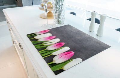 Protège-plaque à induction - Tulipes blanches et rose